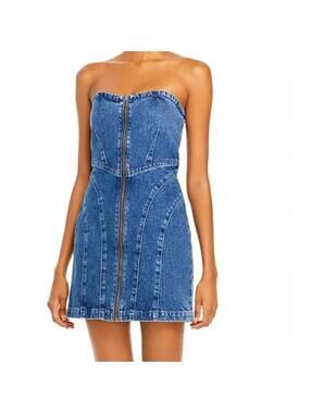 GRLFRND Isabella Strapless Denim Mini Dress in Out of Sight